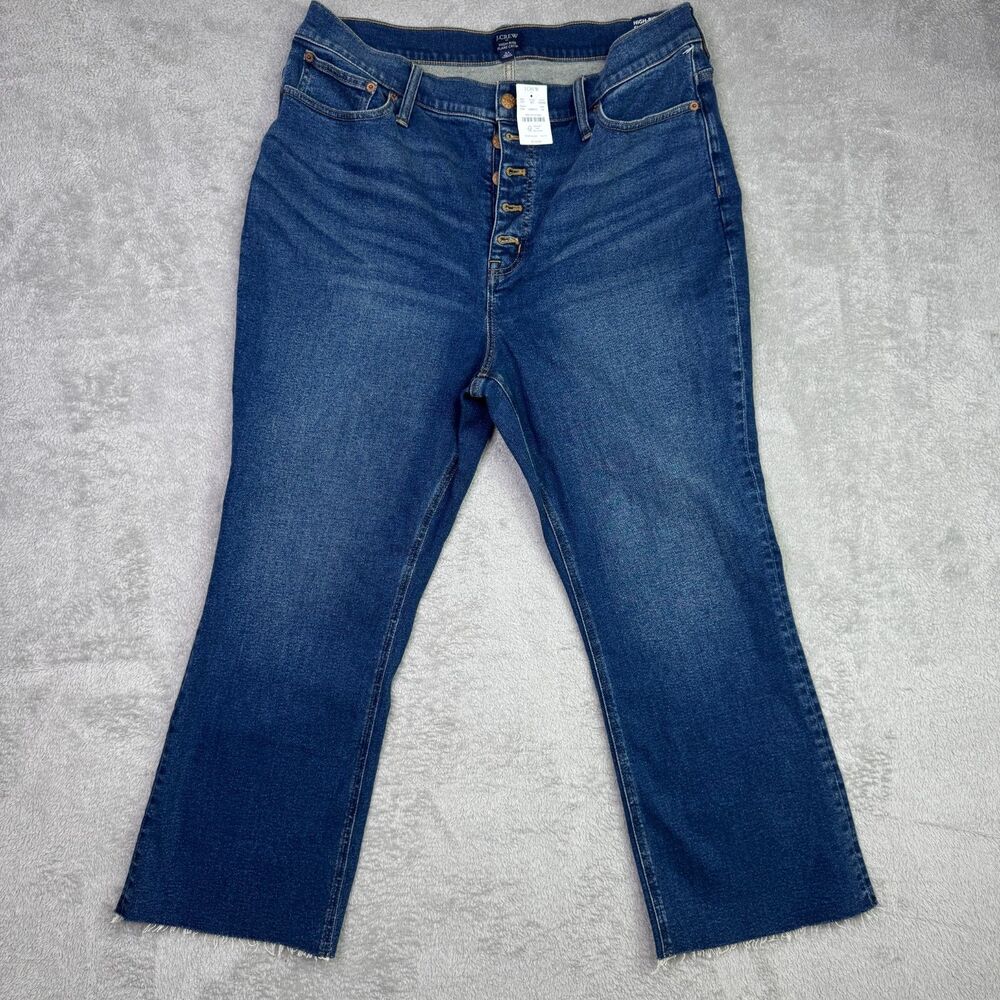J.Crew High Rise Flare Crop Jeans Women 34 Blue Denim All Day Stretch Frayed Hem